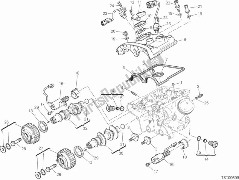 Tutte le parti per il Testata Verticale - Fasatura del Ducati Multistrada 1260 S ABS USA 2020